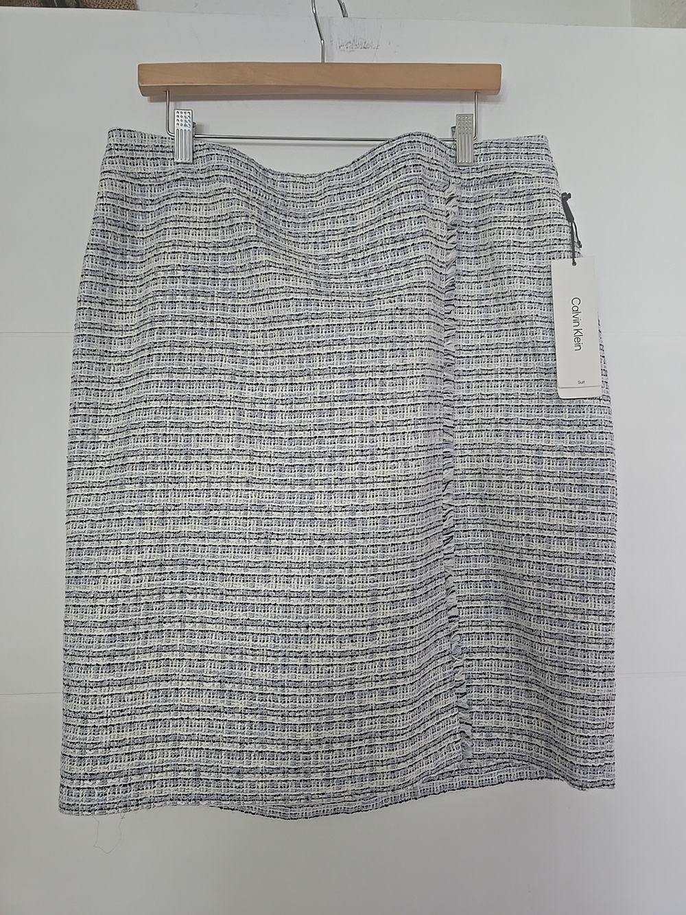 Calvin Klein Women's Size 16 Blue Tweed Fringe Pencil Skirt NWT Professional